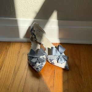 Something Bleu Bridal Blue and White Floral Kitten Heels